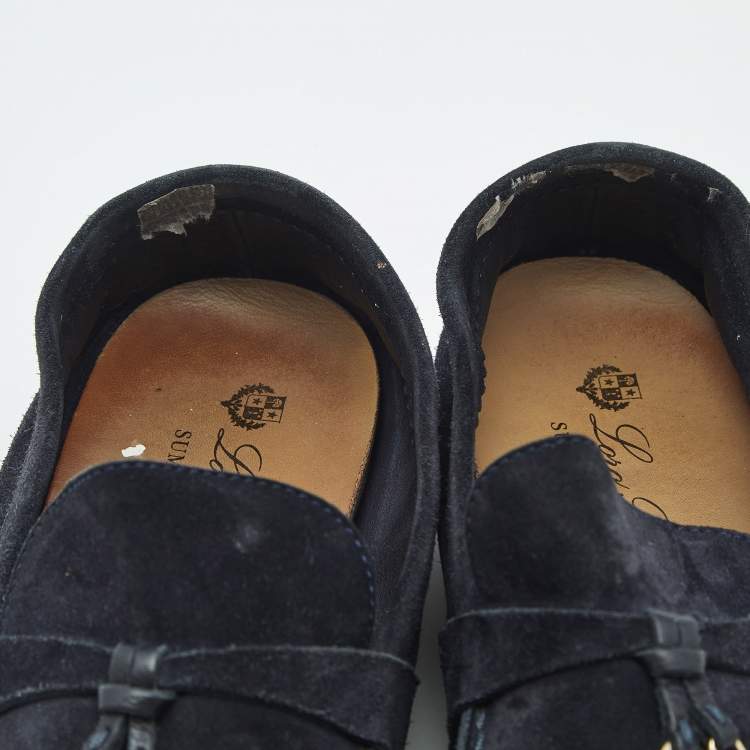 Pre Owned Loro Piana Navy Blue Suede Summer Charms Walk Loafers Size 39.5