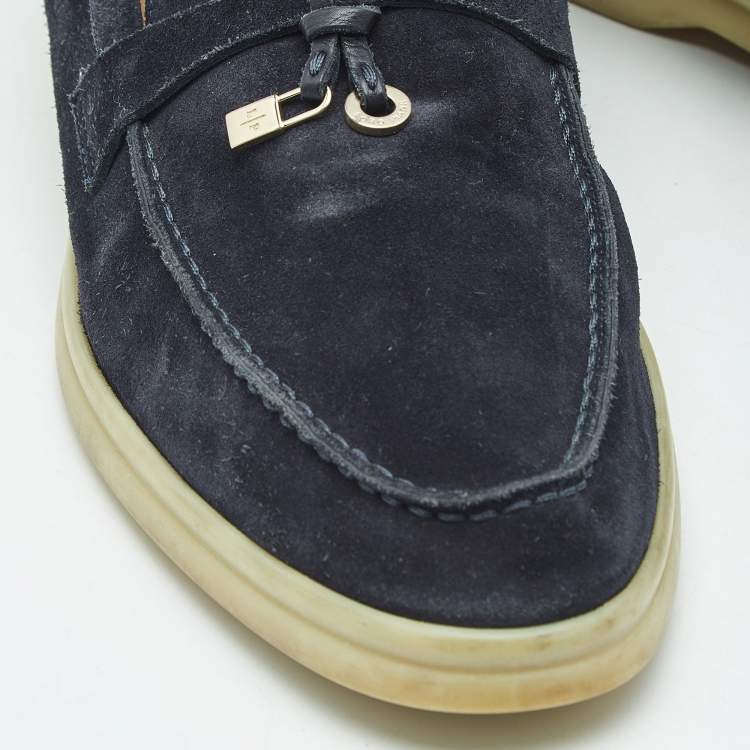 Pre Owned Loro Piana Navy Blue Suede Summer Charms Walk Loafers Size 39.5