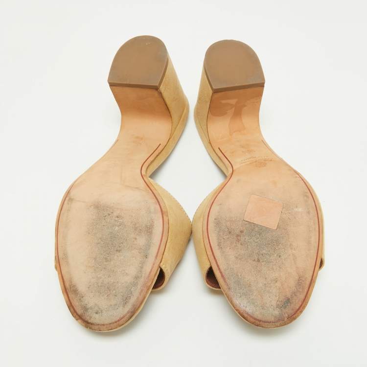 Pre Owned Loro Piana Beige Suede Summer Charms Slide Sandals Size 39.5