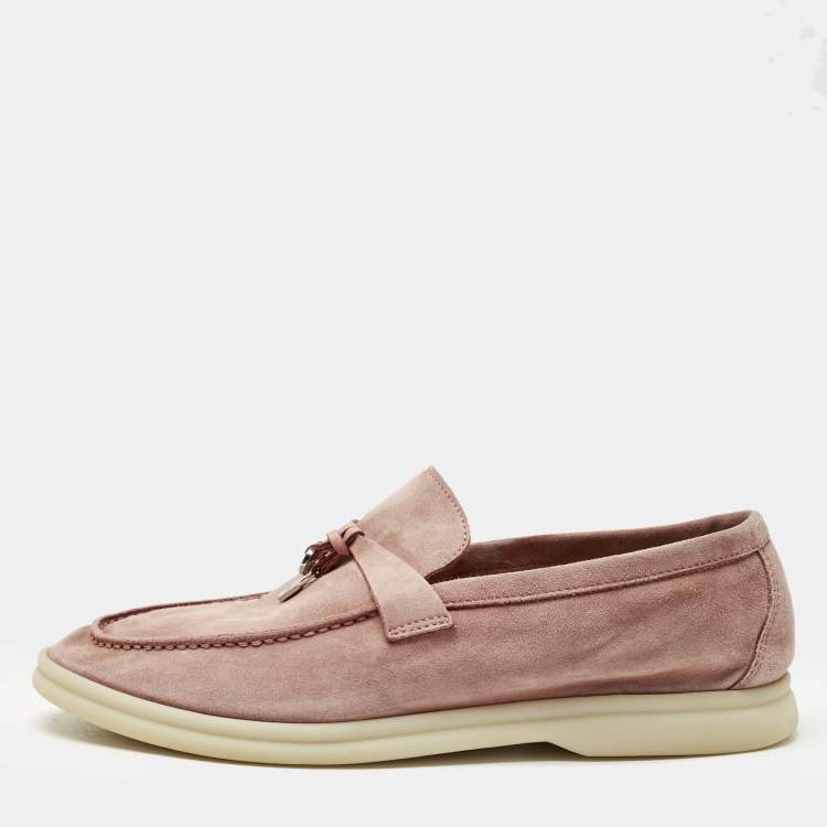 Pre Owned Loro Piana Dakr Pink Suede Summer Charms Walk Loafers Size 39