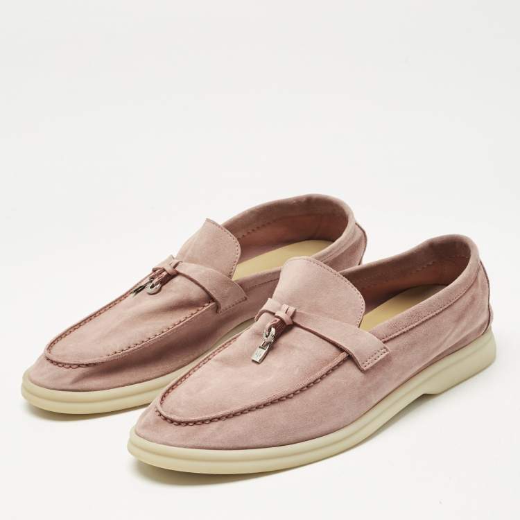 Pre Owned Loro Piana Dakr Pink Suede Summer Charms Walk Loafers Size 39