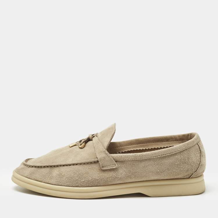 مملوكة مسبقًا Loro Piana Beige Suede Summer Charms Walk Loafers Size 39