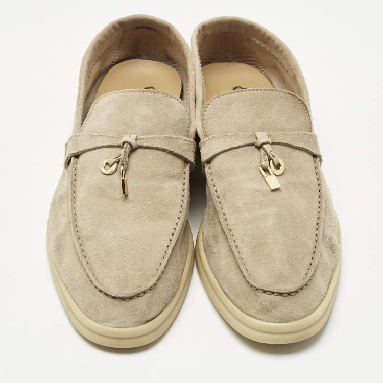مملوكة مسبقًا Loro Piana Beige Suede Summer Charms Walk Loafers Size 39