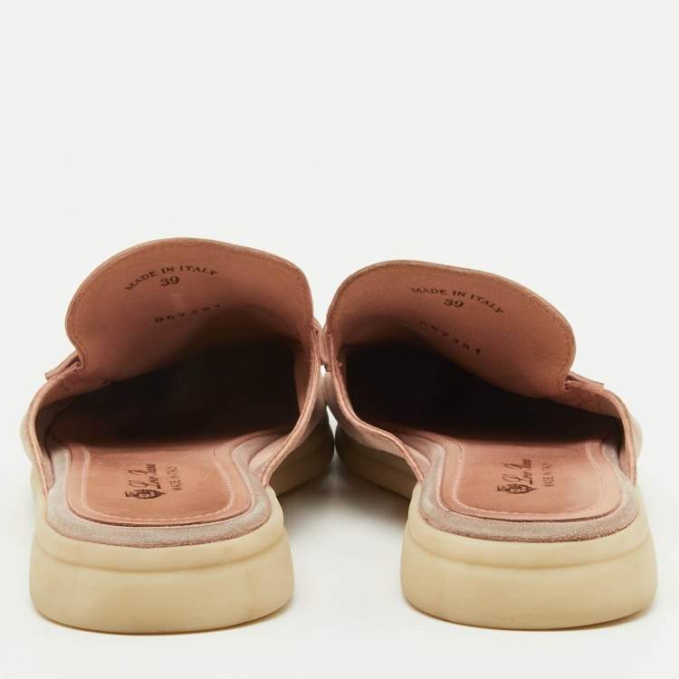 Pre Owned Loro Piana Pale Pink Suede Babouche Charms Walk Flat Mules Size 39