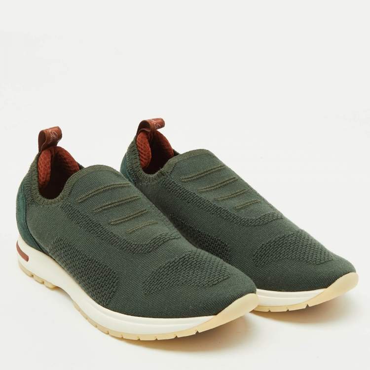 Pre Owned Loro Piana Green Knit Fabric 360 Flexy Walk Slip On Sneakers Size 38.5