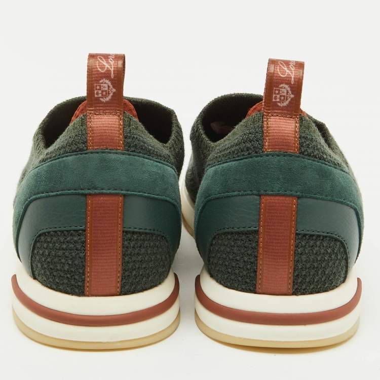 Pre Owned Loro Piana Green Knit Fabric 360 Flexy Walk Slip On Sneakers Size 38.5
