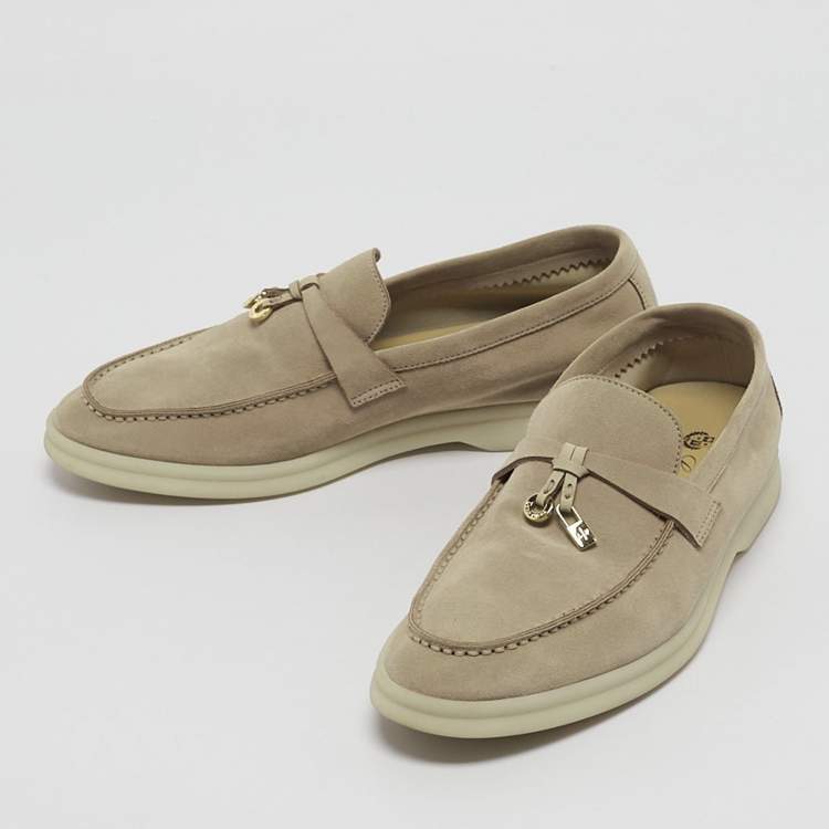 Pre Owned Loro Piana Beige Suede Summer Charms Walk Slip On Loafers Size 37
