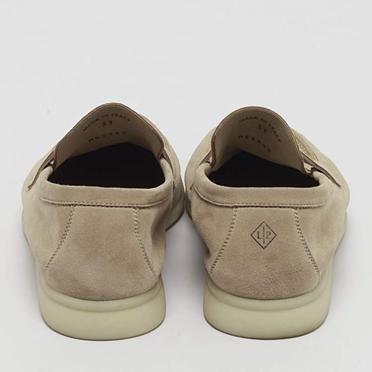 Pre Owned Loro Piana Beige Suede Summer Charms Walk Slip On Loafers Size 37