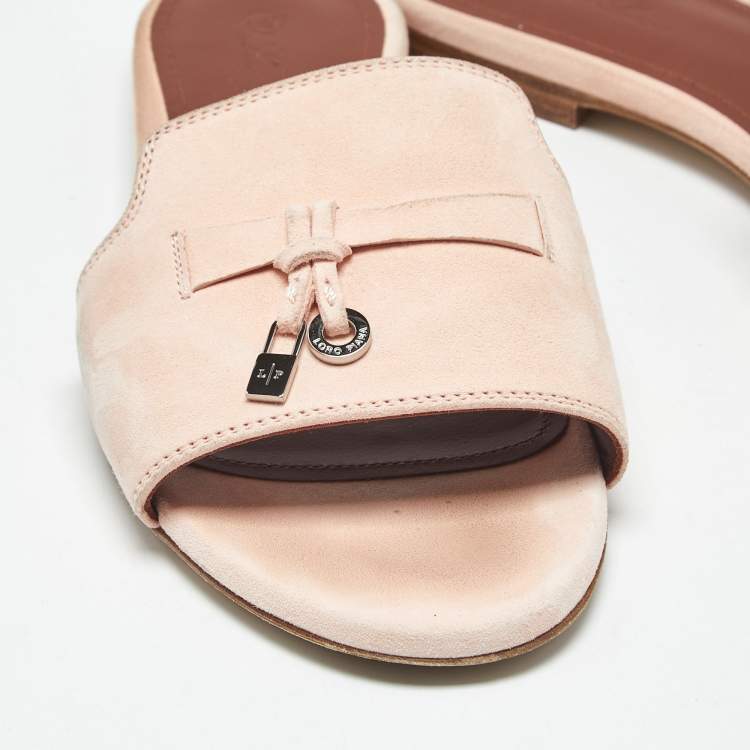 Pre Owned Loro Piana Pink Suede Summer Charms Flat Slides Size 37