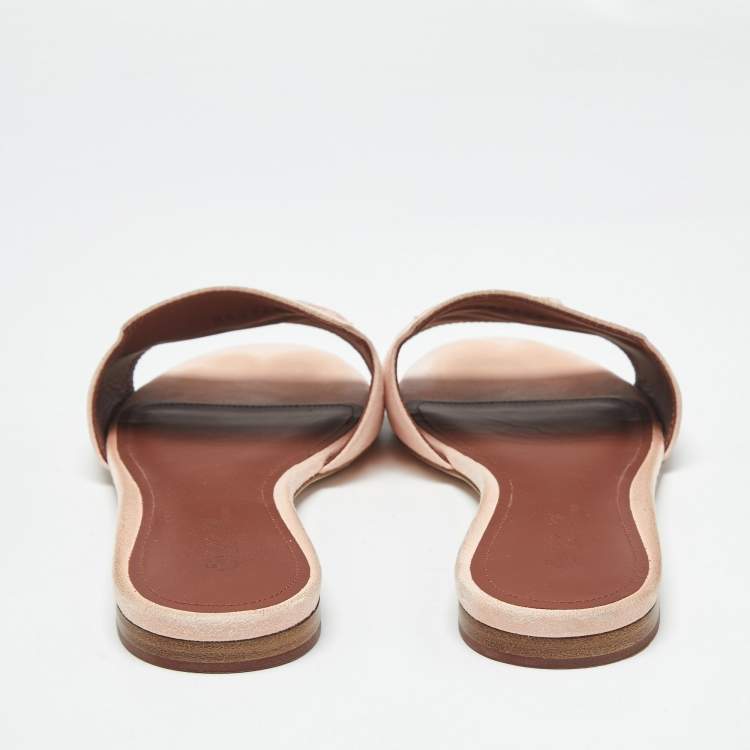 Pre Owned Loro Piana Pink Suede Summer Charms Flat Slides Size 37