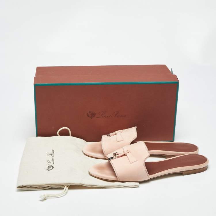 Pre Owned Loro Piana Pink Suede Summer Charms Flat Slides Size 37