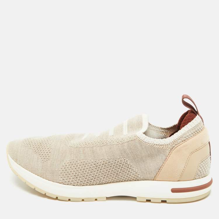 Pre Owned Loro Piana Grey Knit Fabric and Suede 360 LP Flexy Walk Sneakers Size 39
