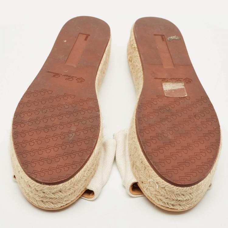Pre Owned Loro Piana White Fabric Platform Espadrille Sandals Size 37