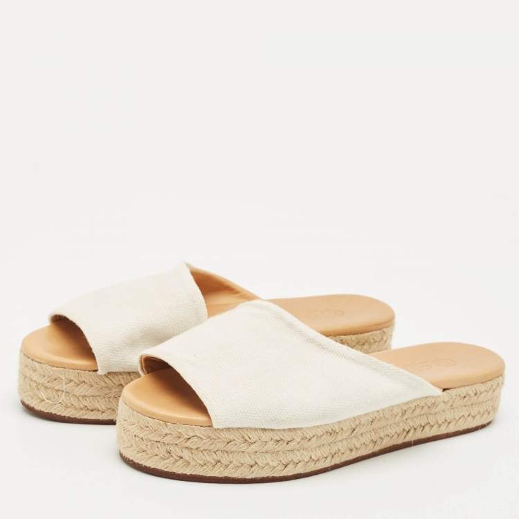 Pre Owned Loro Piana White Fabric Platform Espadrille Sandals Size 37