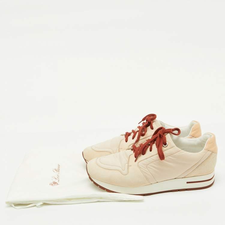Pre Owned Loro Piana Beige Neoprene and Suede My Wind Low Top Sneakers Size 38.5