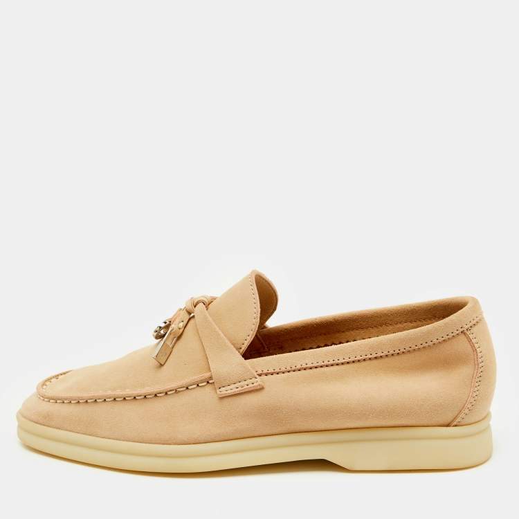 Pre Owned Loro Piana Beige Suede Summer Charms Walk Loafers Size 35