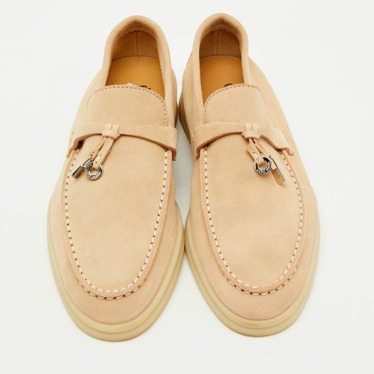 Pre Owned Loro Piana Beige Suede Summer Charms Walk Loafers Size 35