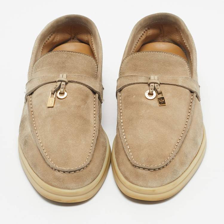 Pre Owned Loro Piana Beige Suede Summer Charms Walk Loafers Size 39