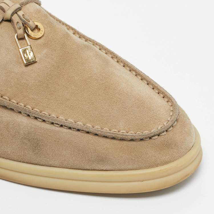 Pre Owned Loro Piana Beige Suede Summer Charms Walk Loafers Size 39