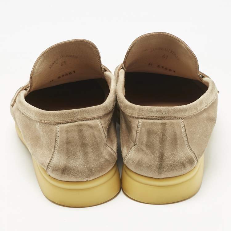 Pre Owned Loro Piana Beige Suede Summer Charms Walk Loafers Size 41