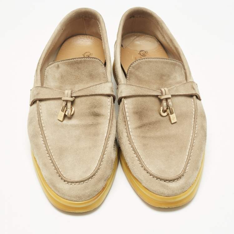 Pre Owned Loro Piana Beige Suede Summer Charms Walk Loafers Size 41