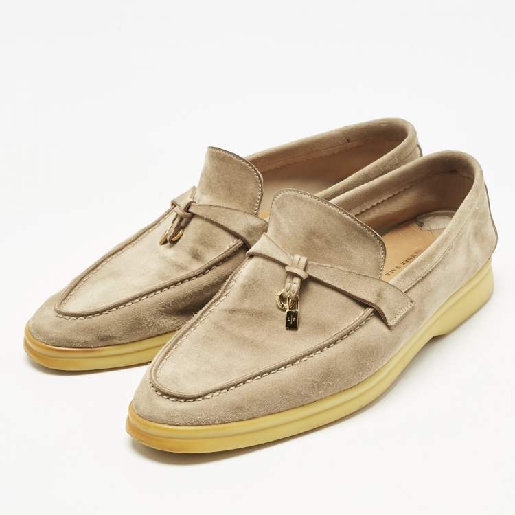 Pre Owned Loro Piana Beige Suede Summer Charms Walk Loafers Size 41