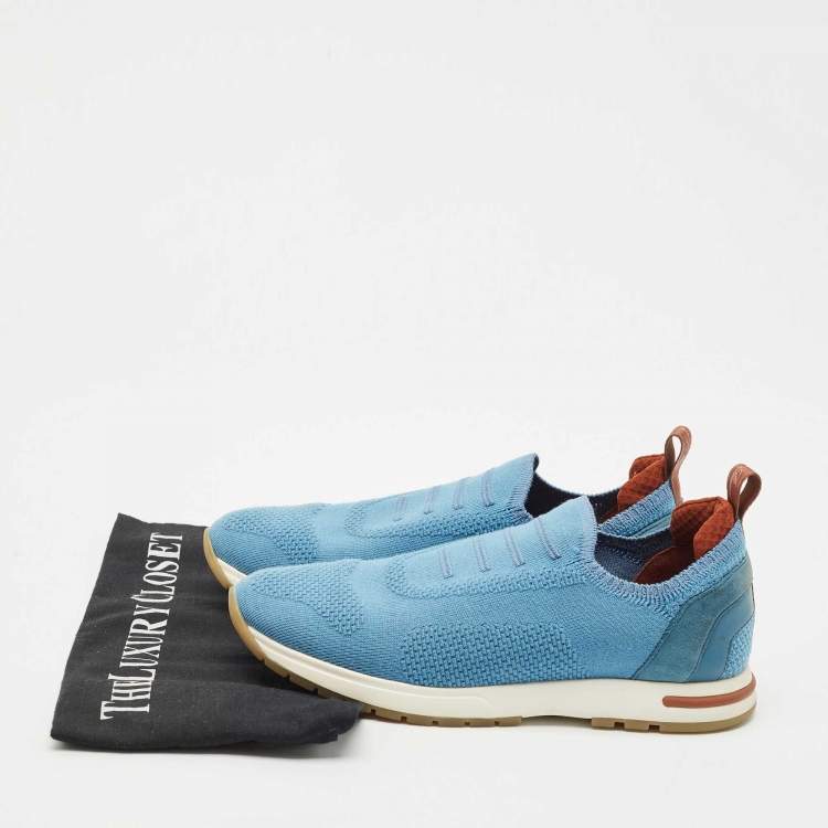 Pre Owned Loro Piana Blue Knit Fabric 360 LP Flexy Walk Slip On Sneakers Size 37