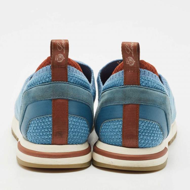 Pre Owned Loro Piana Blue Knit Fabric 360 LP Flexy Walk Slip On Sneakers Size 37