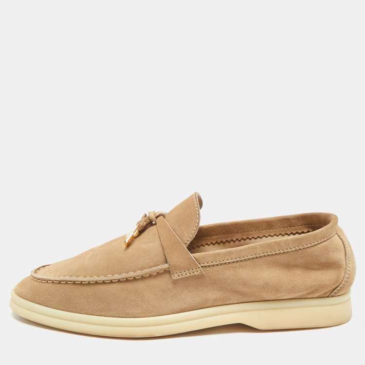 Pre Owned Loro Piana Beige Suede Summer Charms Walk Loafers Size 38