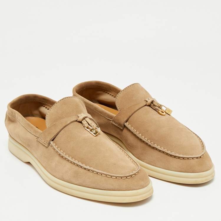 Pre Owned Loro Piana Beige Suede Summer Charms Walk Loafers Size 38