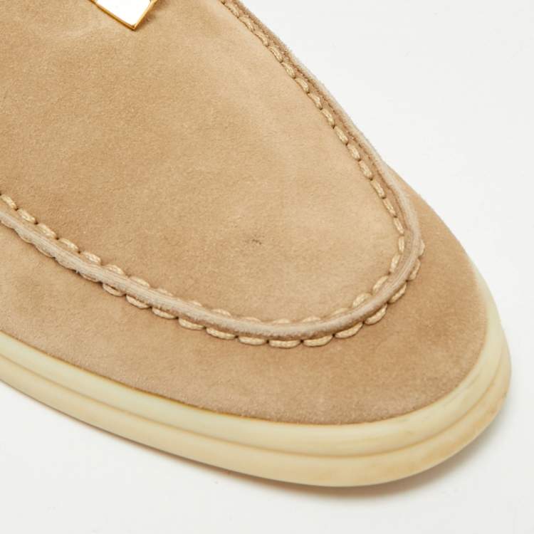 Pre Owned Loro Piana Beige Suede Summer Charms Walk Loafers Size 38
