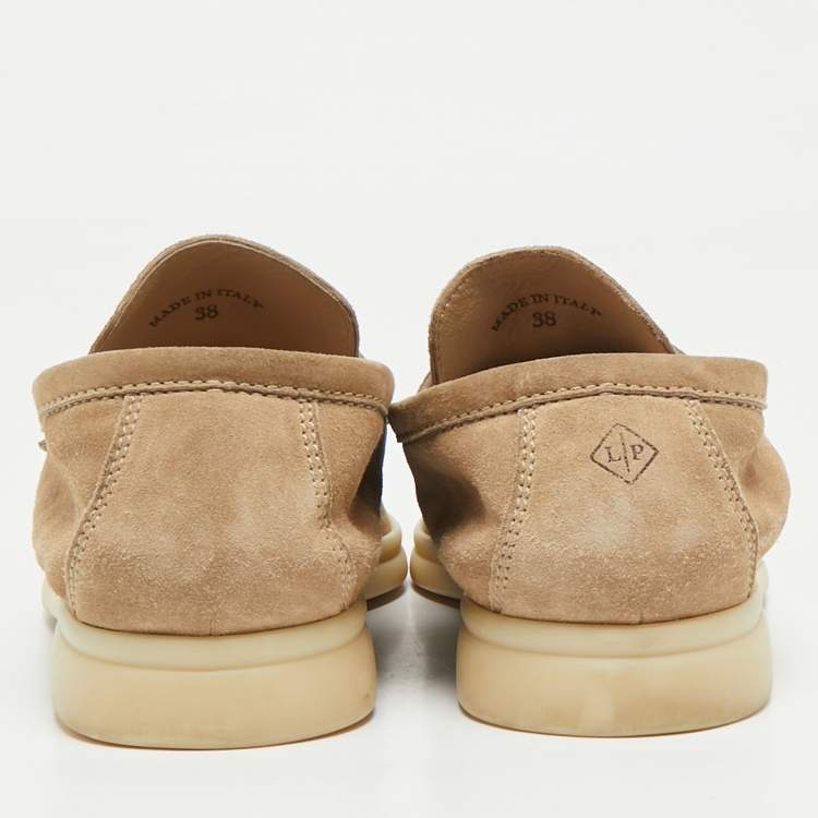 Pre Owned Loro Piana Beige Suede Summer Charms Walk Loafers Size 38
