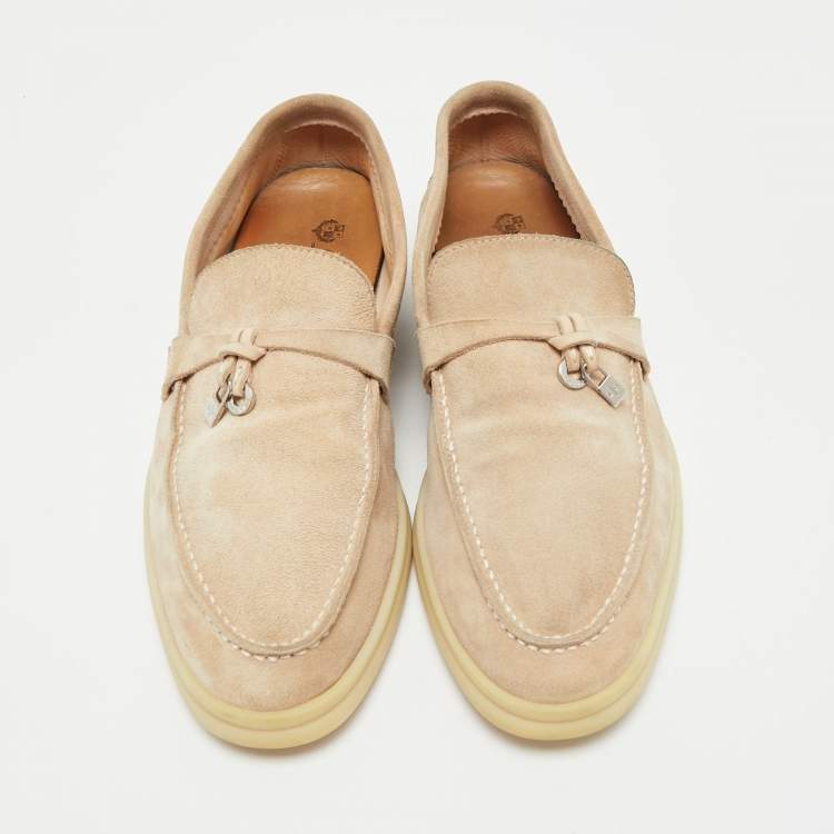 Pre Owned Loro Piana Beige Suede Summer Charms Walk Slip On Loafers Size 38.5