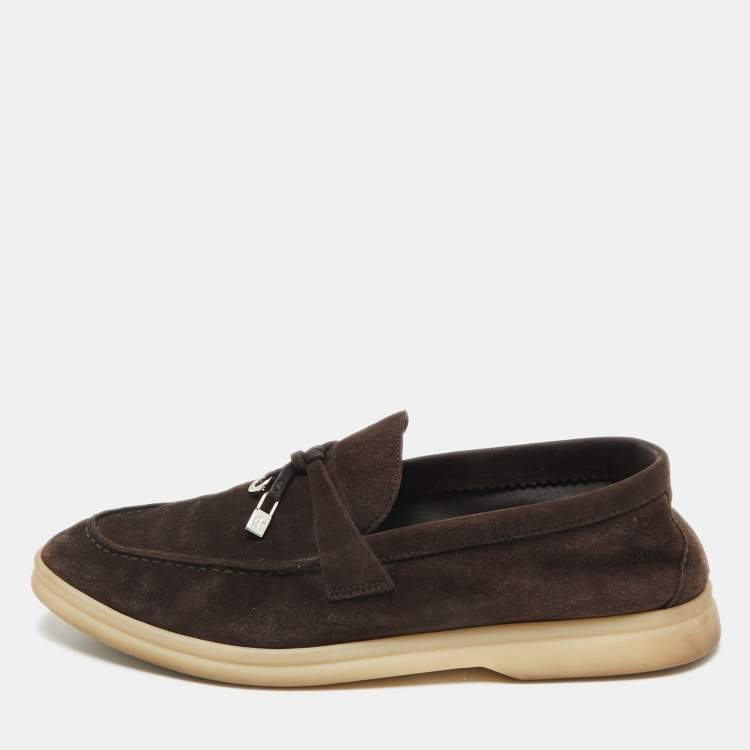 Pre Owned Loro Piana Dark Brown Suede Summer Charms Walk Loafers Size 37.5
