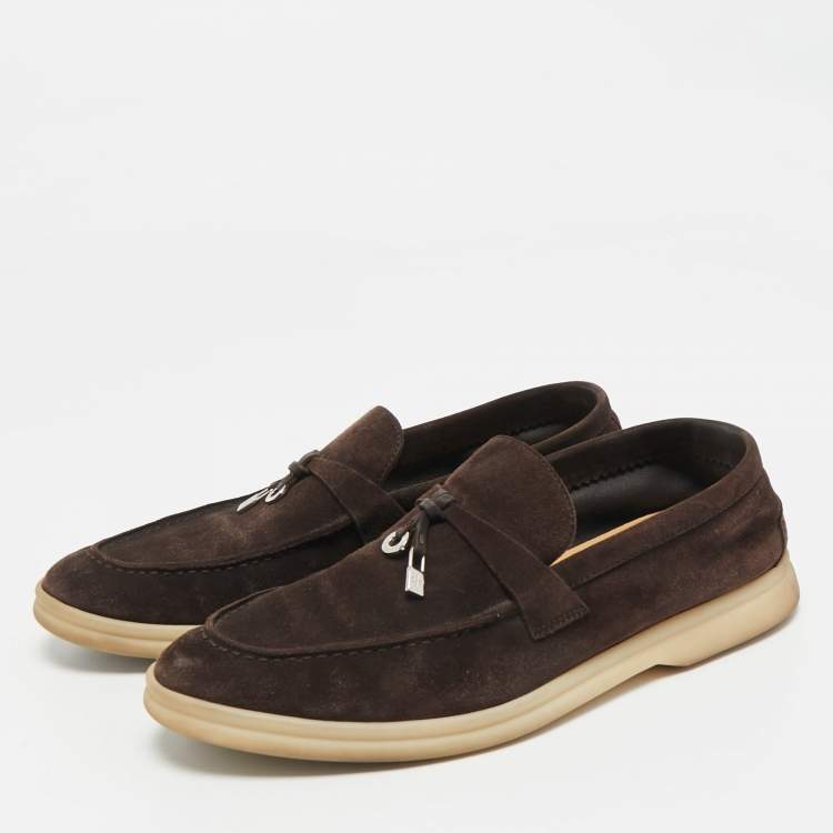 Pre Owned Loro Piana Dark Brown Suede Summer Charms Walk Loafers Size 37.5