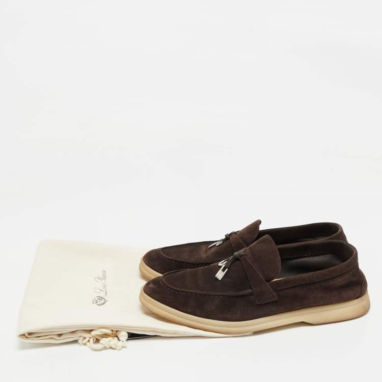 Pre Owned Loro Piana Dark Brown Suede Summer Charms Walk Loafers Size 37.5