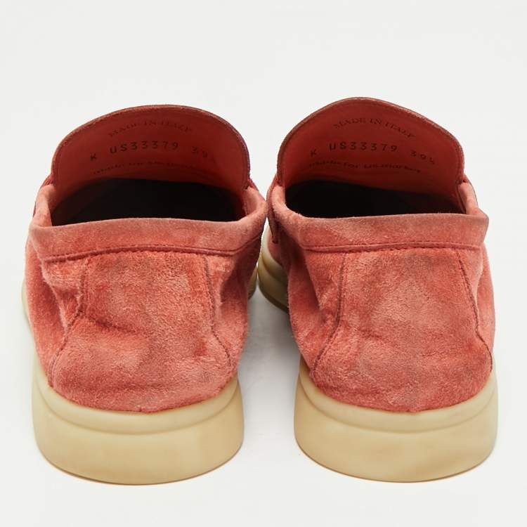 Pre Owned Loro Piana Pink Suede Summer Charms Walk Loafers Size 39.5