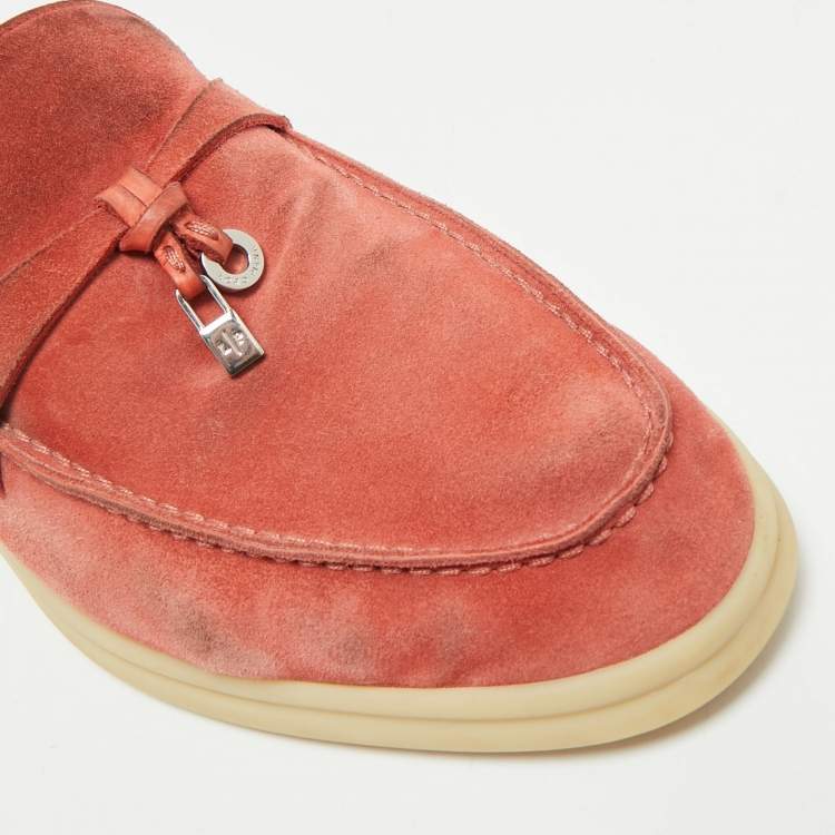 Pre Owned Loro Piana Pink Suede Summer Charms Walk Loafers Size 39.5