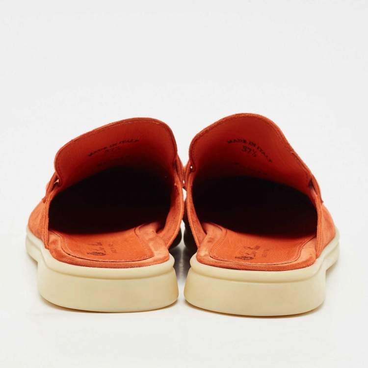 Pre Owned Loro Piana Orange Suede Babouche Charms Walk Mules Size 37.5