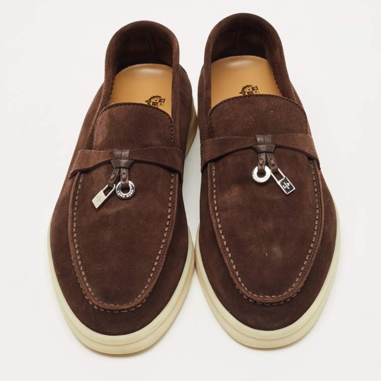 Pre Owned Loro Piana Dark Brown Suede Summer Charms Walk Loafers Size 36