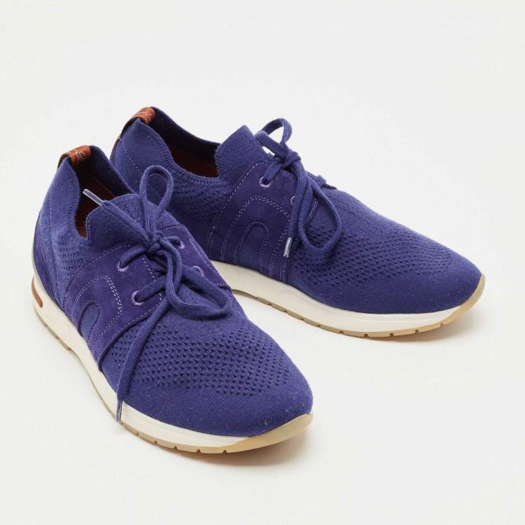 Pre Owned Loro Piana Blue Knit Fabric 360 LP Flexy Walk Sneakers Size 39
