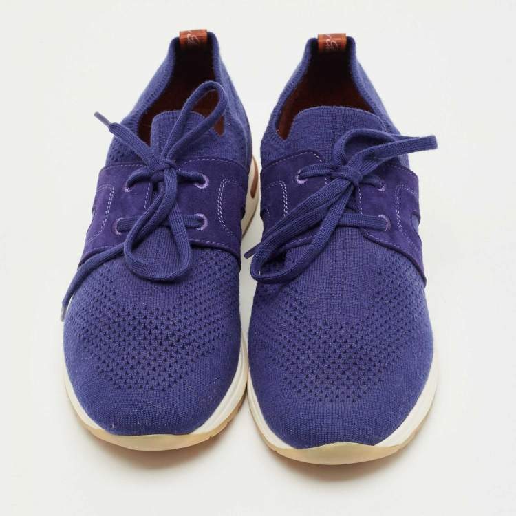 Pre Owned Loro Piana Blue Knit Fabric 360 LP Flexy Walk Sneakers Size 39