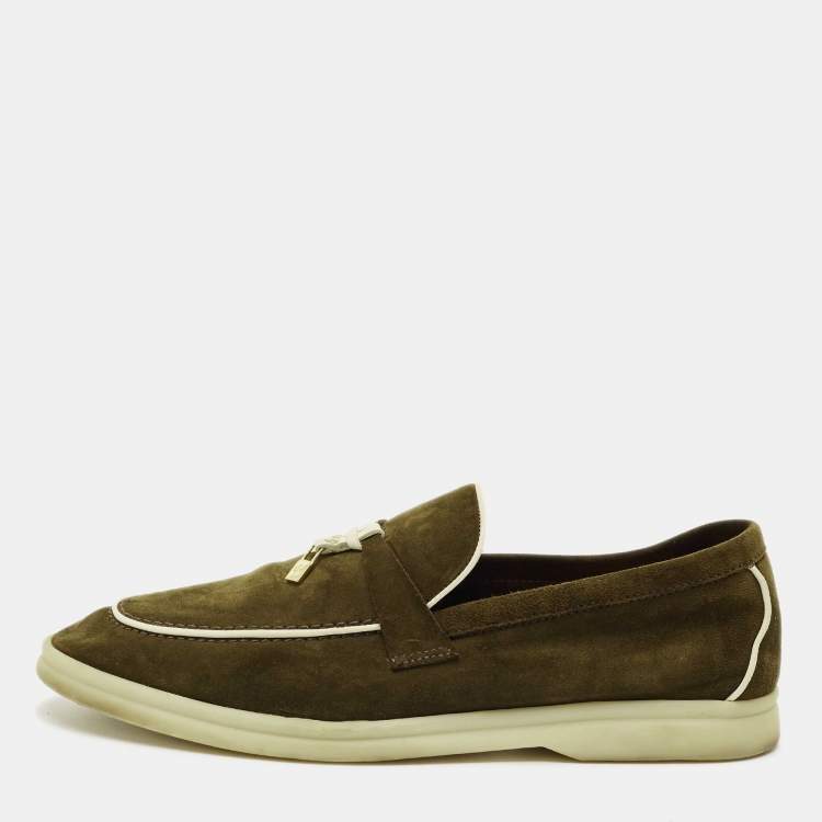 مملوكة مسبقًا Loro Piana Green Suede Summer Charms Walk Loafers Size 39