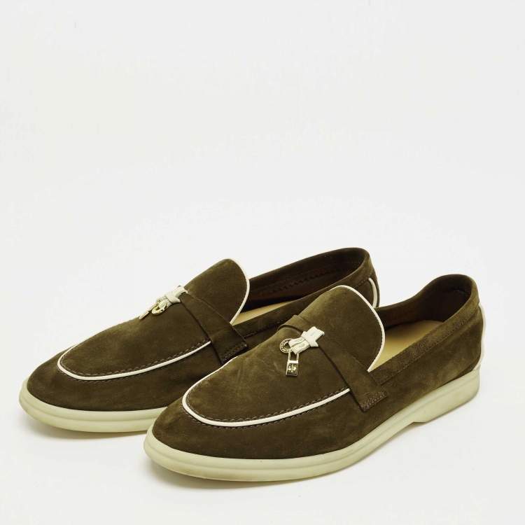 مملوكة مسبقًا Loro Piana Green Suede Summer Charms Walk Loafers Size 39