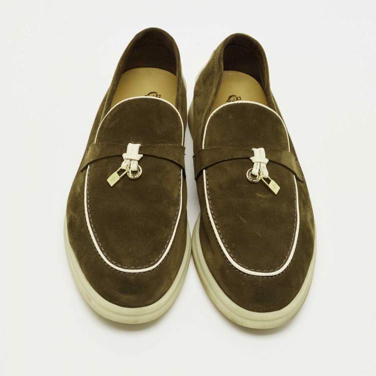 مملوكة مسبقًا Loro Piana Green Suede Summer Charms Walk Loafers Size 39