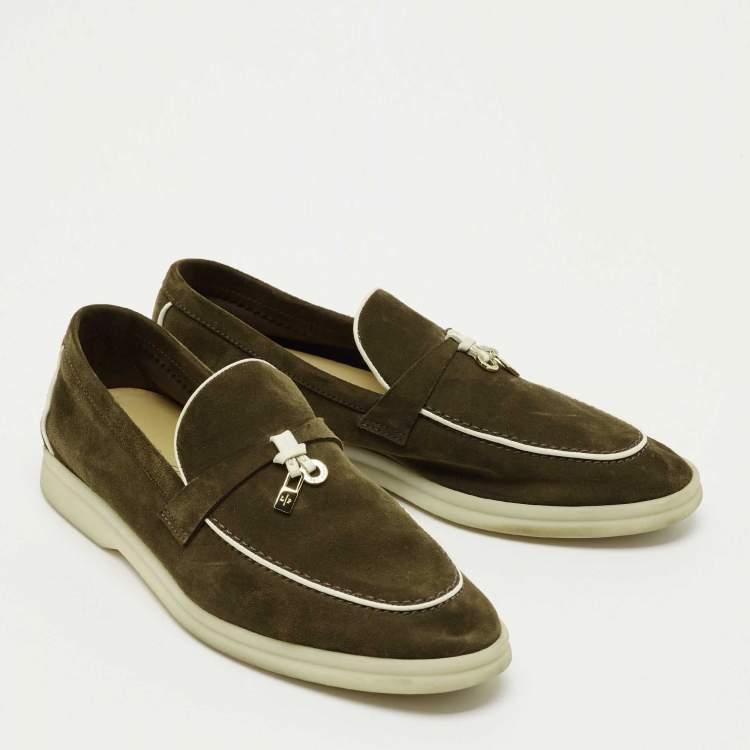 مملوكة مسبقًا Loro Piana Green Suede Summer Charms Walk Loafers Size 39