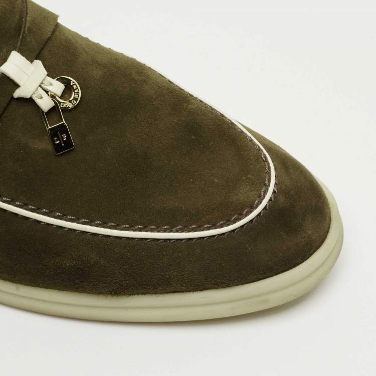 مملوكة مسبقًا Loro Piana Green Suede Summer Charms Walk Loafers Size 39