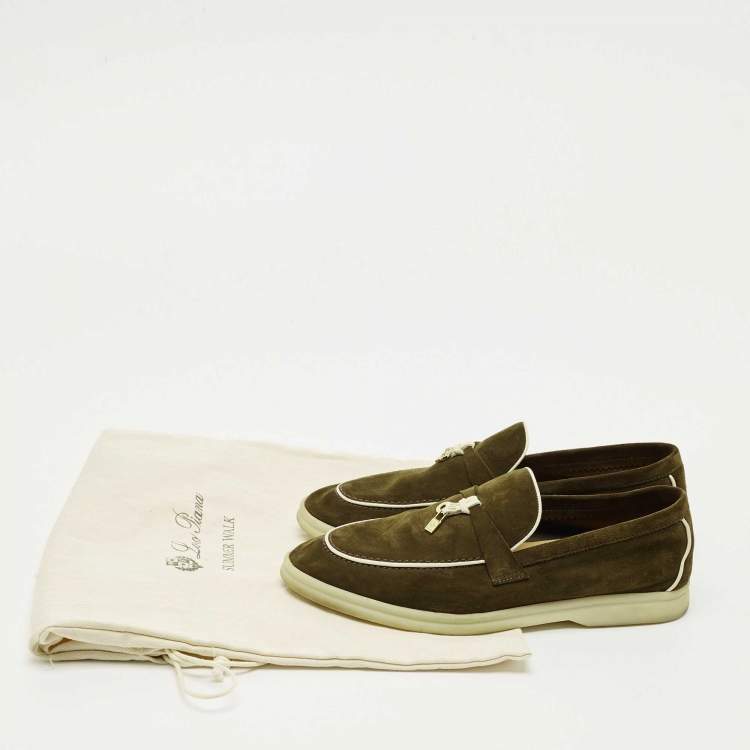 مملوكة مسبقًا Loro Piana Green Suede Summer Charms Walk Loafers Size 39