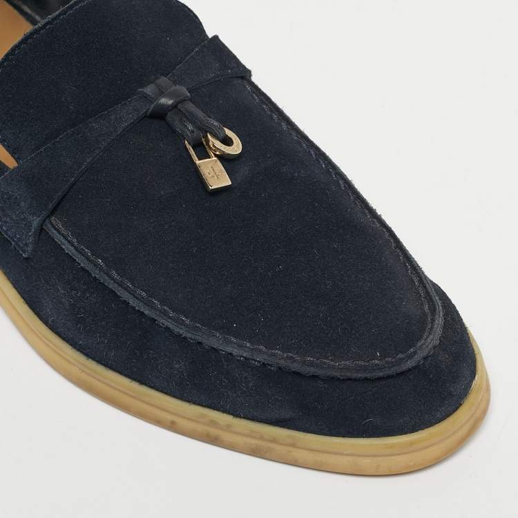Pre Owned Loro Piana Navy Blue Suede Summer Charms Walk Loafers Size 38