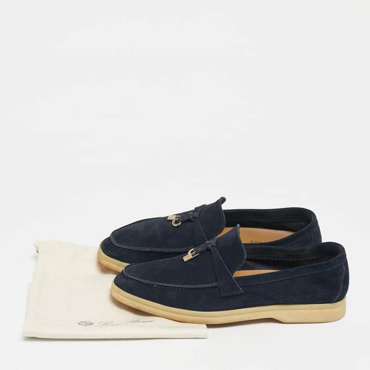 Pre Owned Loro Piana Navy Blue Suede Summer Charms Walk Loafers Size 38